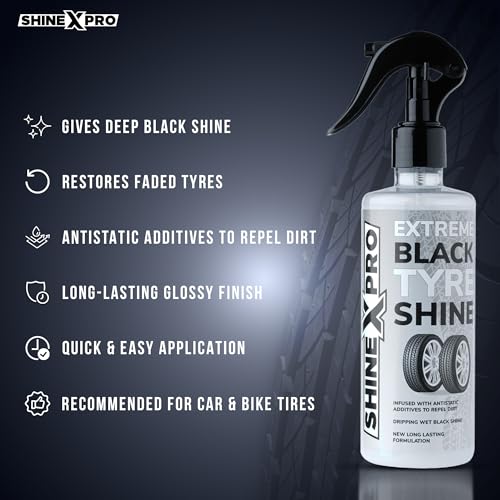 ShineXPro Bike & Car Tyre Polish 300 ml - Extreme Black Tyre Polish Spray with Long Lasting & Dirt Repellent Formulation - Ultra Wet Tyre Shiner for Car - Non-Greasy, Restores Faded Tyres - Image 2