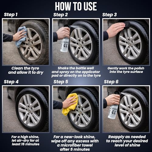 ShineXPro Bike & Car Tyre Polish 300 ml - Extreme Black Tyre Polish Spray with Long Lasting & Dirt Repellent Formulation - Ultra Wet Tyre Shiner for Car - Non-Greasy, Restores Faded Tyres - Image 3
