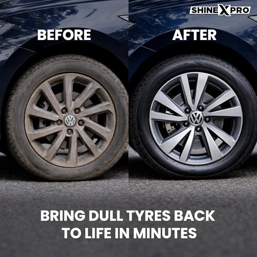 ShineXPro Bike & Car Tyre Polish 300 ml - Extreme Black Tyre Polish Spray with Long Lasting & Dirt Repellent Formulation - Ultra Wet Tyre Shiner for Car - Non-Greasy, Restores Faded Tyres - Image 4