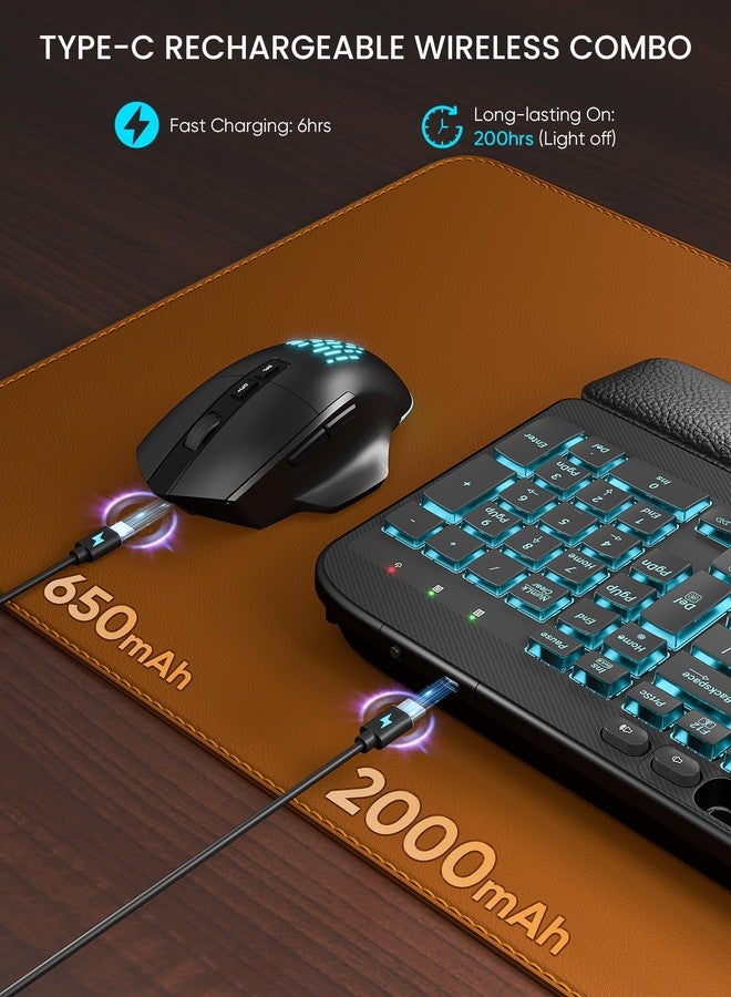 SABLUTE Wireless Keyboard and Mouse Combo - Ergonomic Wave Keyboard with Soft Leather Wrist Rest, Phone Holder, Rechargeable, RGB Backlit Mouse, Full-Size Cordless Set for Windows/Mac/Computer/Laptop - Image 5