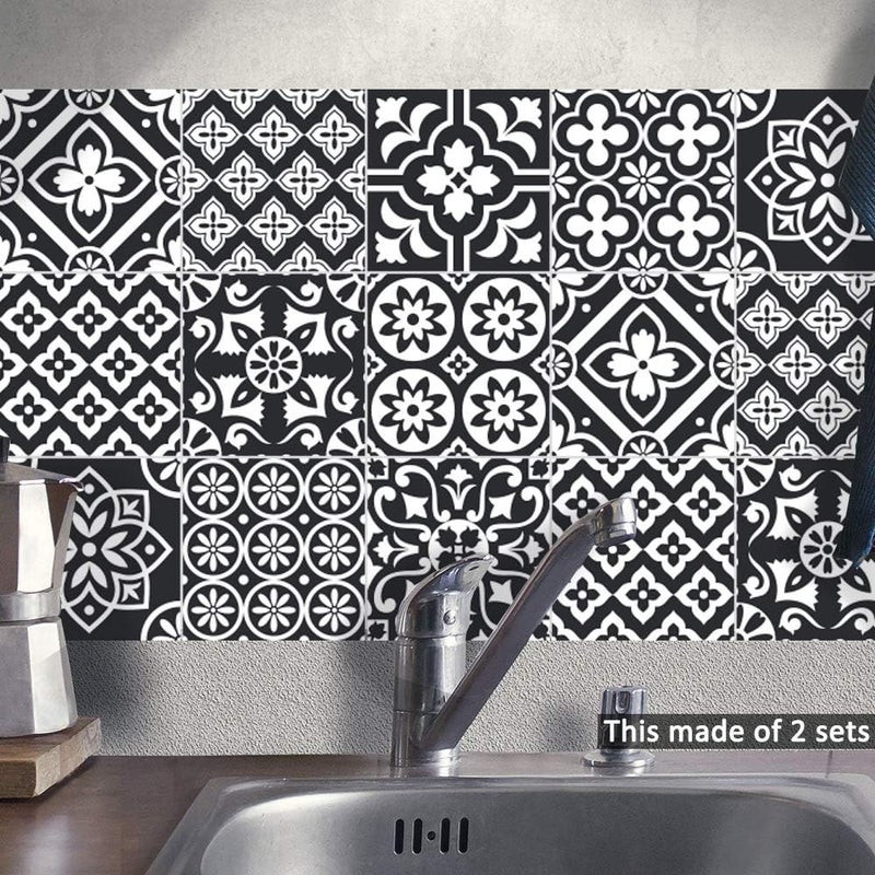 Alwayspon Floor Wall Tile Transfers Sticker for Home Decor, Peel & Stick self-Adhesive splashback, Tile Decals for Living Room Kitchen Bathroom Decor, 10 Pieces,Black and White, 15x15cm - Image 5