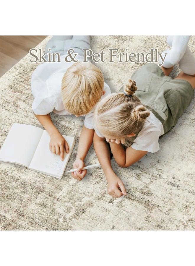 Soalmost 10x14 Area Rugs for Living Room, Non Slip Machine Washable Vintage Carpets, Low Pile Lightweight Large Rug for Bedroom, Dining Room, Home Office Beige Gray - Image 4