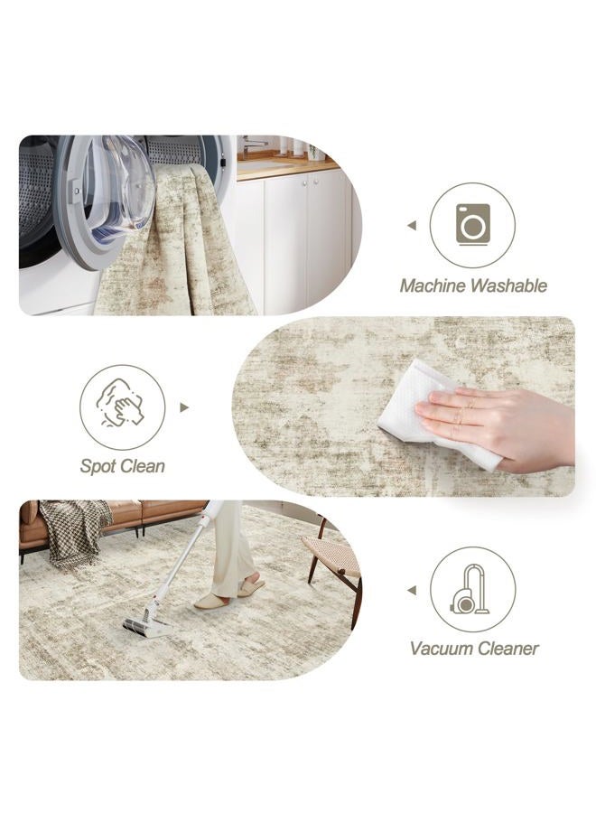 Soalmost 10x14 Area Rugs for Living Room, Non Slip Machine Washable Vintage Carpets, Low Pile Lightweight Large Rug for Bedroom, Dining Room, Home Office Beige Gray - Image 5