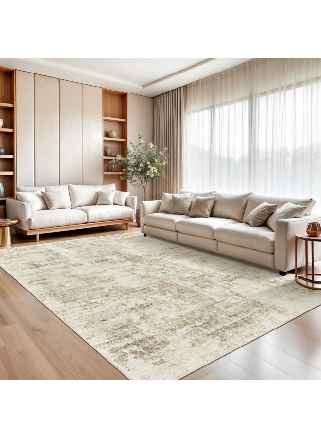 Soalmost 10x14 Area Rugs for Living Room, Non Slip Machine Washable Vintage Carpets, Low Pile Lightweight Large Rug for Bedroom, Dining Room, Home Office Beige Gray - Image 2