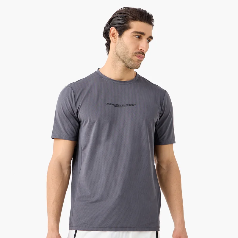 ادوت من سبلاش Textured Crew Neck T-shirt with Short Sleeves