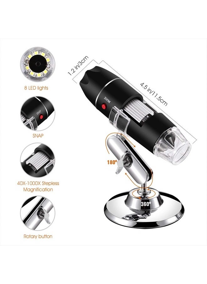 Bysameyee USB Digital Microscope 40X to 1000X, 8 LED Magnification Endoscope Camera with Carrying Case & Metal Stand, Compatible for Android Windows 7 8 10 11 Linux Mac  - Image 4