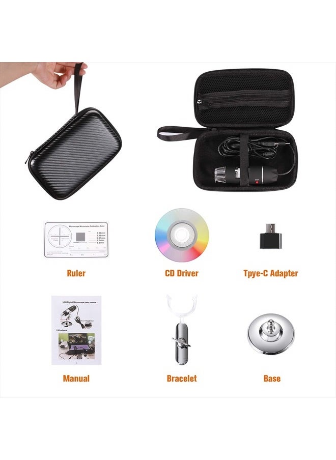 Bysameyee - USB Digital Microscope 40X to 1000X, 8 LED Magnification Endoscope Camera with Carrying Case & Metal Stand, Compatible for Android Windows 7 8 10 11 Linux Mac - Image 1