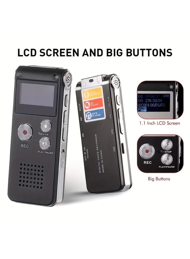 Black 8GB Rechargeable Digital Voice Recorder MP3 Player Speaker USB Charging - Image 5