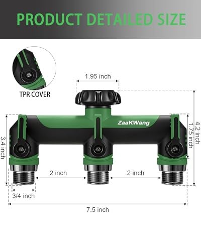 ZaakWang Garden Hose Splitter, 3 Way Hose Splitter, Heavy Duty Water Hose Bib Spigot Splitter, Outdoor Faucet Splitter with Shutoff Valve, T Adapter Connector with 3/4 - Inch GHT Thread (Green) - Image 2