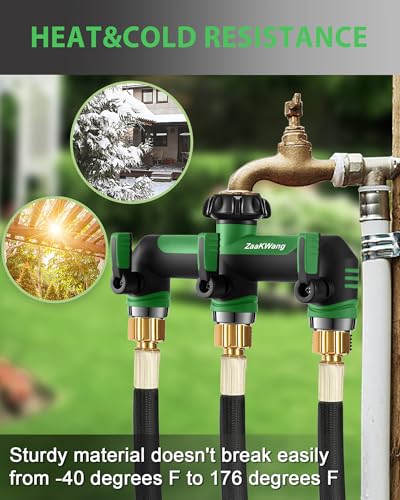 ZaakWang Garden Hose Splitter, 3 Way Hose Splitter, Heavy Duty Water Hose Bib Spigot Splitter, Outdoor Faucet Splitter with Shutoff Valve, T Adapter Connector with 3/4 - Inch GHT Thread (Green) - Image 4