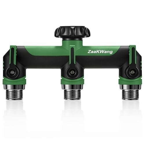 ZaakWang Garden Hose Splitter, 3 Way Hose Splitter, Heavy Duty Water Hose Bib Spigot Splitter, Outdoor Faucet Splitter with Shutoff Valve, T Adapter Connector with 3/4 - Inch GHT Thread (Green) - Image 1