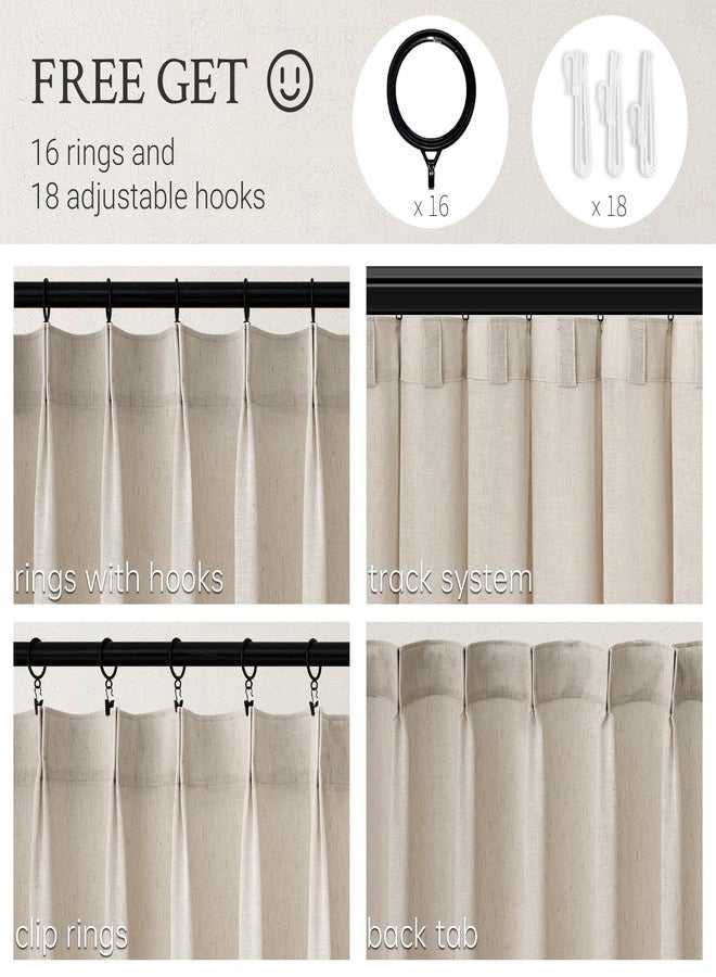 Topfinel 96 Inches Long Pinch Pleated Semi Sheer Curtains,Oatmeal Linen Blended Light Filtering Window Curtains 96 Length for Living Room Bedroom Pinch Pleat Drapes with Hooks 1 Panels 60" Wx96 L - Image 2