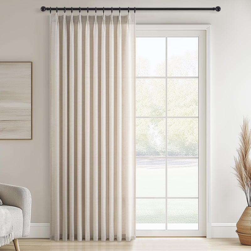 Topfinel 96 Inches Long Pinch Pleated Semi Sheer Curtains,Oatmeal Linen Blended Light Filtering Window Curtains 96 Length for Living Room Bedroom Pinch Pleat Drapes with Hooks 1 Panels 60" Wx96 L - Image 1