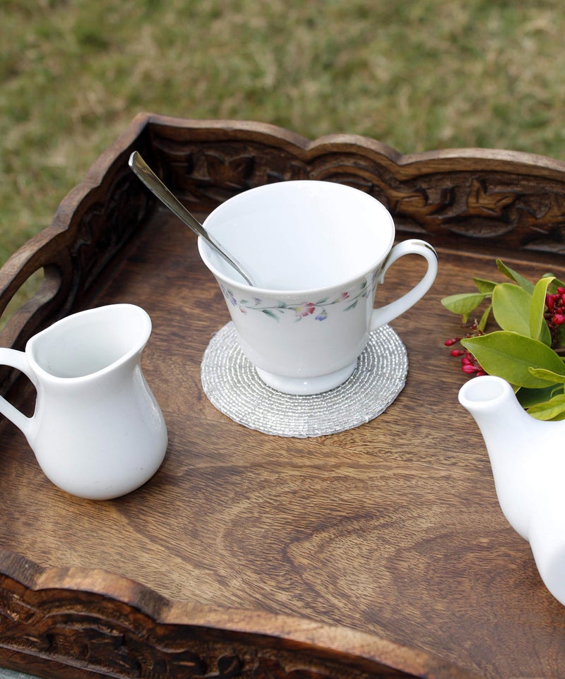 COTTON CRAFT Glitz Handmade Beaded Bar Drink Tabletop Protection Coasters - Set of 8 - Halloween Harvest Autumn Fall Thanksgiving Holiday Christmas Xmas Celebration Festive Party - 4 in Round - Silver - Image 5