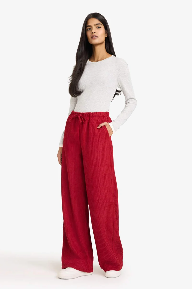 ديفاكتو Wide Leg Double Pocket Velvet Trousers