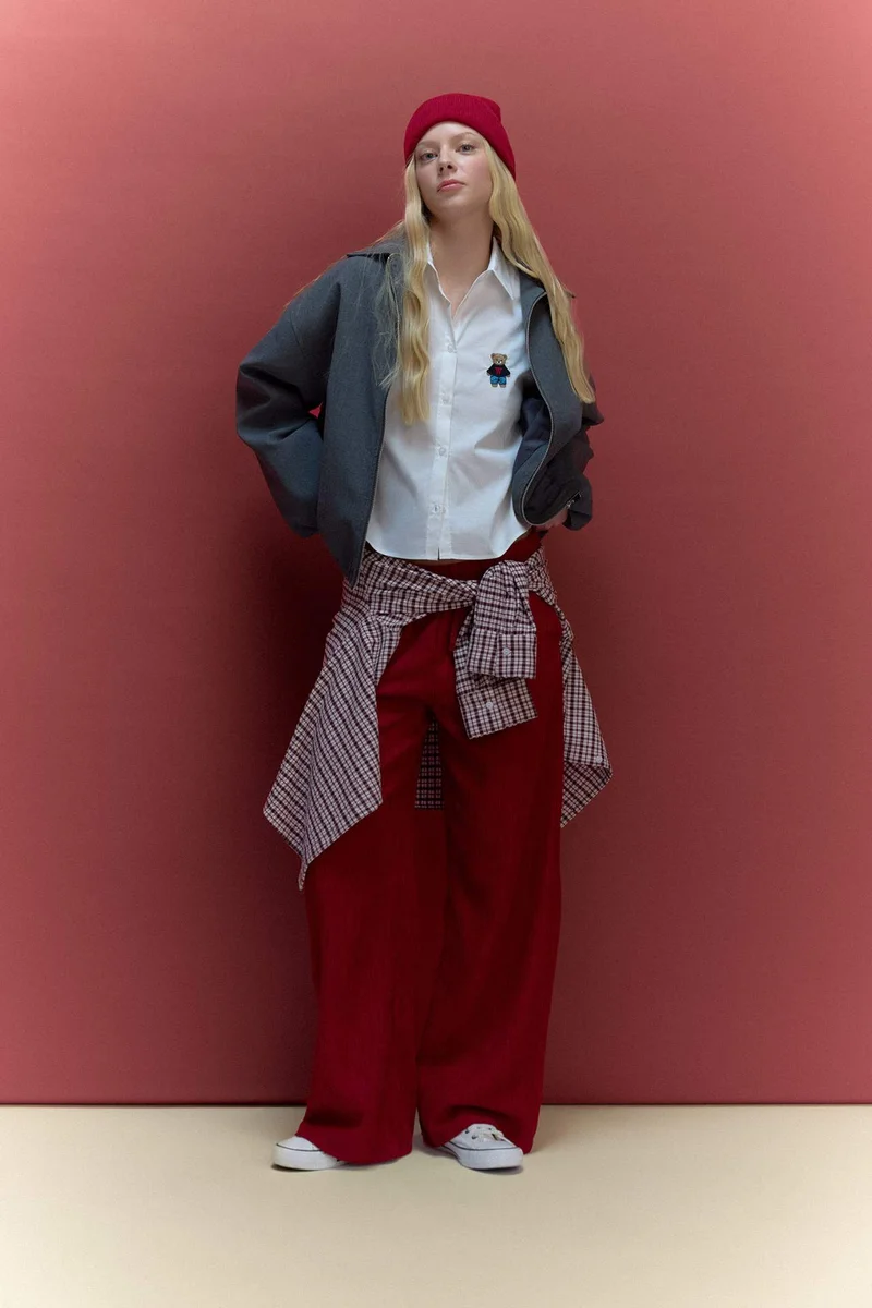 ديفاكتو Wide Leg Double Pocket Velvet Trousers