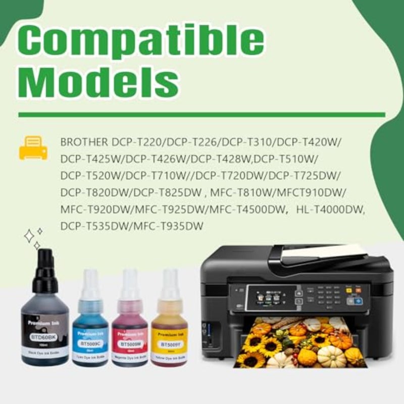 زجاجة حبر BTD60 BT5000 متوافقة مع Brother DCP-T510W DCP-T520W DCP-T710W DCP-T720DW DCP-T725DW DCP-T820DW DCP-T825DW MFC-T810W - Image 2