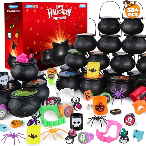 AuroTops Halloween Party Favor for Kids 48 Pack Prefilled Small Plastic Witch Cauldron Halloween Miniatures Novelty Toy in Bulk Halloween Trick or Treat Toys Prizes Rewards Gifts Miniatures for Kids - Image 1