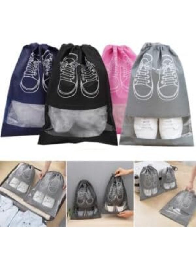 A shoe storage bag for travel bags with a transparent compartment and drawstring closure. - Image 2