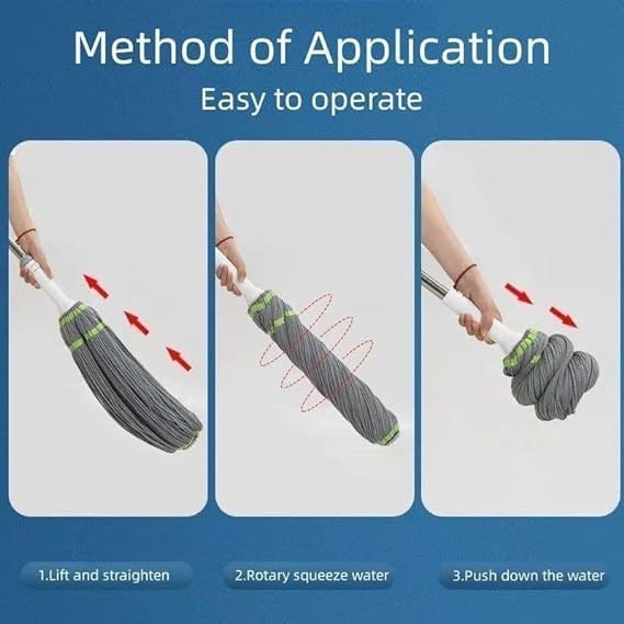 AJIGNA MART Self Wringing Easy Squeeze Twist Mop for Floor Cleaning Strong Water Absorption Ability Fiber Tow Head Reusable Household Cleaning SuppliesStainless Steel HandleCleaning Mop - Image 4
