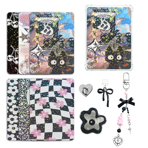 JINGSEN Cute Case Insert Cards Set for Kindle,6 Book-Themed Designs with Charms Set for Kindle and USB-C Dust Plugs,for 11th/12th Generation,6.8 x 4.8 inches(Black) - Image 1