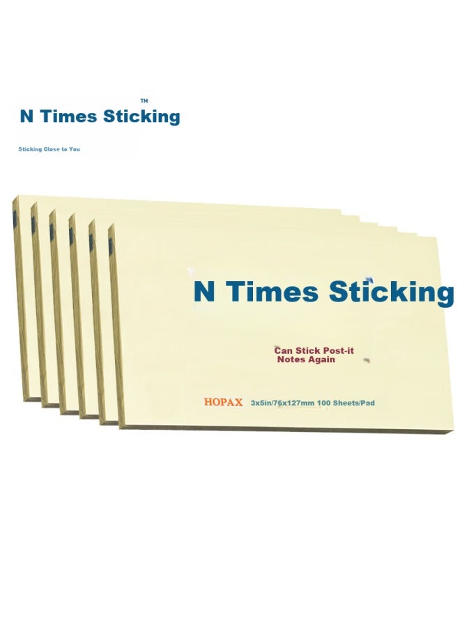 Stickn (Stickn) 6-Pack Sticky Notes, Self-Stick Memo Pads, Sticky Note Paper, Memo Pads 76*127Mm, 600 Sheets, Yellow 31059-J6 - Image 2