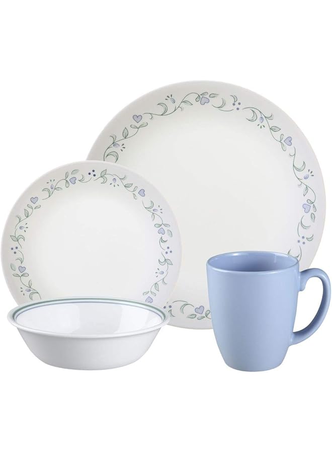 Corelle Livingware Country Cottage Break And Chip Resistant Glass Dinnerware Set 16 Piece Service For 4 Green Blue - Image 1