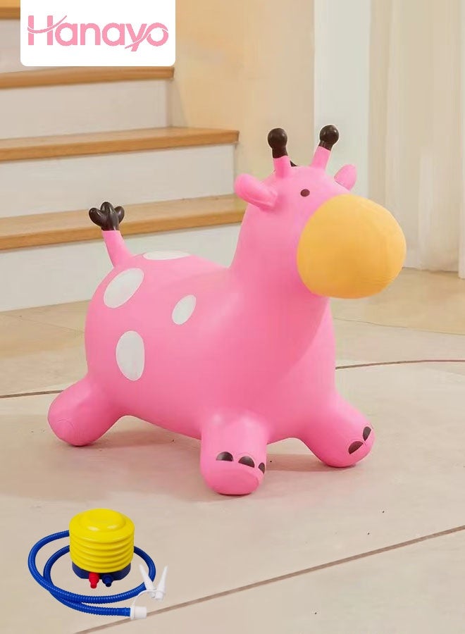 Hanayo لعبة قفز للأطفال لعبة قابلة للنفخ على شكل زرافة كرة قفز مع مقبض حيوان قابل للنفخ بدعم بأربعة أرجل (وردي) - Image 1