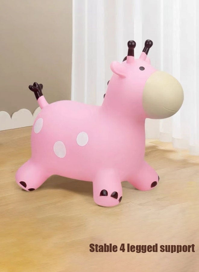 Hanayo لعبة قفز للأطفال لعبة قابلة للنفخ على شكل زرافة كرة قفز مع مقبض حيوان قابل للنفخ بدعم بأربعة أرجل (وردي) - Image 2