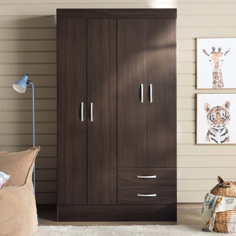 Pan Home خزانة ملابس بلون القهوة ذات 4 أبواب ودرجين - Image 3