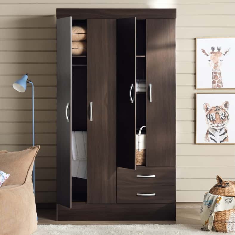 Pan Home خزانة ملابس بلون القهوة ذات 4 أبواب ودرجين - Image 4