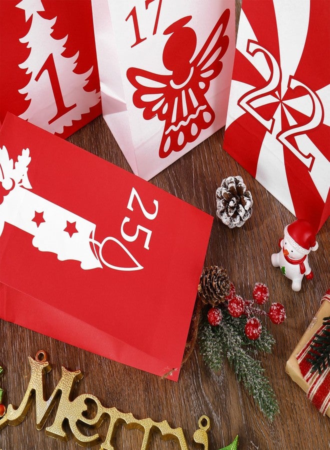 وولاين مجموعة Whaline من 25 كيسًا لتقويم عيد الميلاد، تتضمن 25 يومًا للعد التنازلي، مع مشابك خشبية وملصقات، وأكياس ورقية مزينة برسومات شجرة عيد الميلاد الحمراء والبيضاء ورجل الثلج، مثالية لتوزيع الحلوى والهدايا في موسم الأعياد ورأس السنة. - Image 4