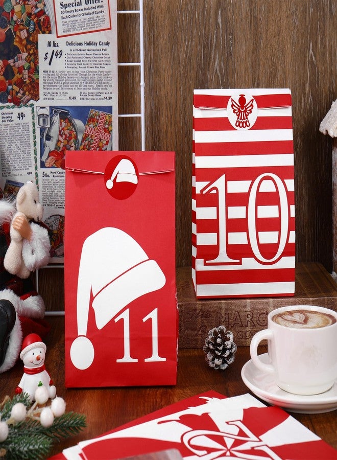 وولاين مجموعة Whaline من 25 كيسًا لتقويم عيد الميلاد، تتضمن 25 يومًا للعد التنازلي، مع مشابك خشبية وملصقات، وأكياس ورقية مزينة برسومات شجرة عيد الميلاد الحمراء والبيضاء ورجل الثلج، مثالية لتوزيع الحلوى والهدايا في موسم الأعياد ورأس السنة. - Image 5