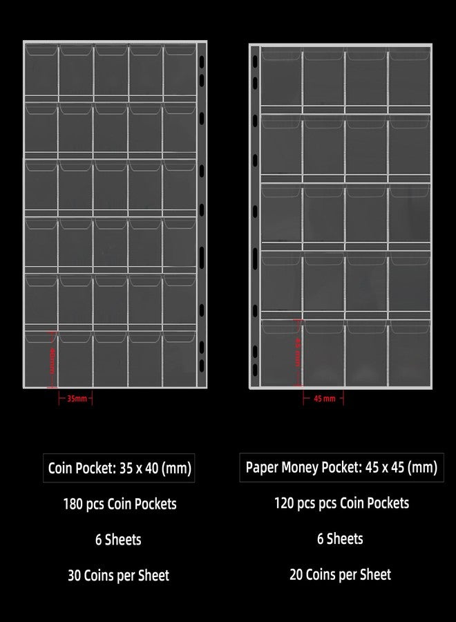 JUNDUN Fireproof Coin Collection Album for Collectors, 300 Pockets Coins Collecting Album & 36 Sleeves Money Storage Case for Coin Currency Collection Supplies, Bill, Pennies, Quarters, Stamp,F65C001B - Image 4