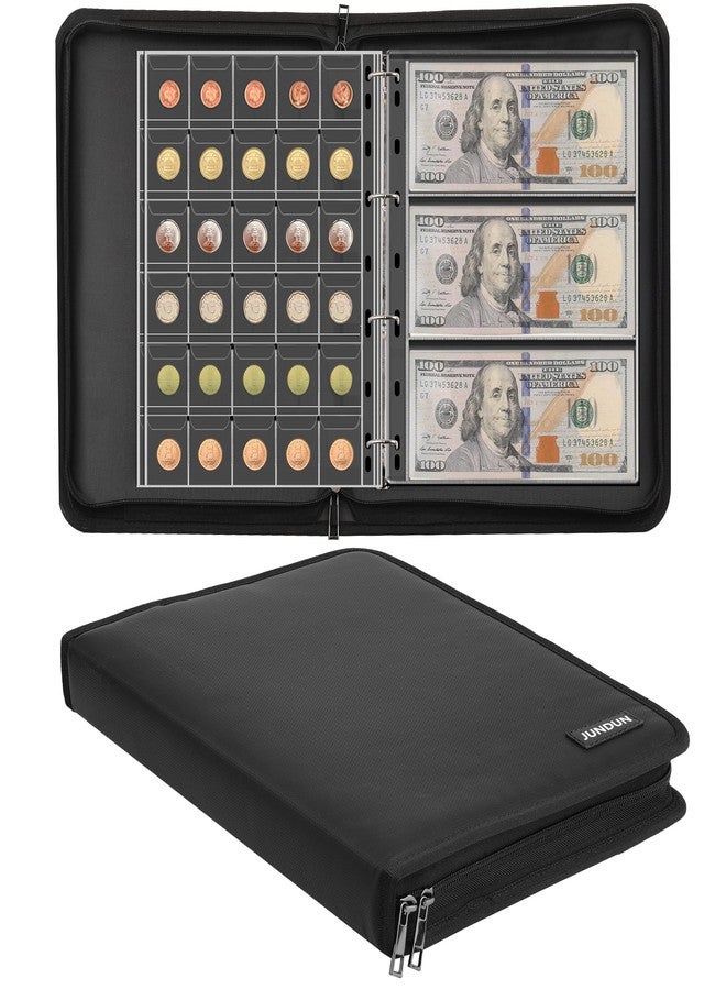 JUNDUN Fireproof Coin Collection Album for Collectors, 300 Pockets Coins Collecting Album & 36 Sleeves Money Storage Case for Coin Currency Collection Supplies, Bill, Pennies, Quarters, Stamp,F65C001B - Image 1