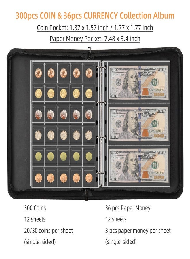 JUNDUN Fireproof Coin Collection Album for Collectors, 300 Pockets Coins Collecting Album & 36 Sleeves Money Storage Case for Coin Currency Collection Supplies, Bill, Pennies, Quarters, Stamp,F65C001B - Image 3
