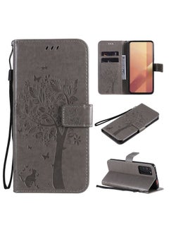 Case Cover For Huawei Honor X10 5G Tree & Cat Embossed Pattern Horizontal Flip Leather Case with Holder & Card Slots & Wallet & Lanyard Gray