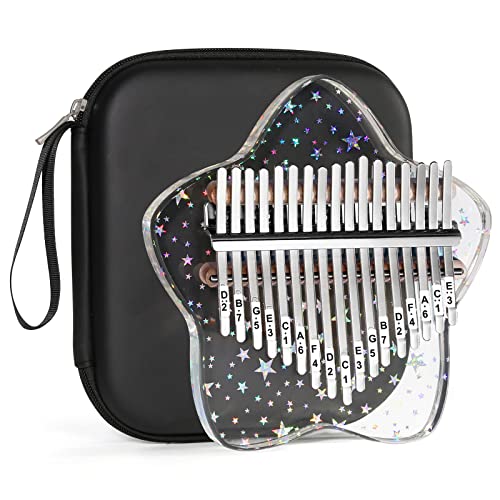 Beveetio Clear Kalimba Thumb Piano With Eva Protective Case, Transparent Crystal Kalimba 17 Key, Musical Instrument Gifts, Rainbow Star Finger Piano, Acrylic Mbira… - Image 1