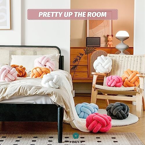 VBGYA Knot Pillow Ball, Soft Decorative Throw Pillows, 11 Inch Round Plush Knotted Cushion Light Pink, Modern Home Decor for Bedroom, Sofa, Couch - Image 5