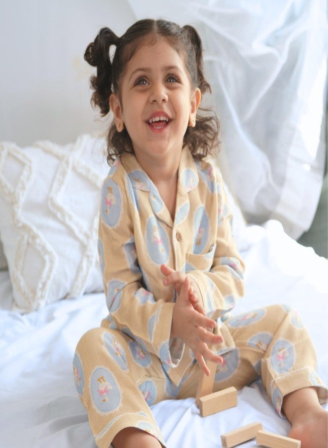 Cocoon Care Muslin Cotton Printed Night Suit for Boys and Girls | Sleepwear for Babies | Winter Pajama Set for Kids | Night wear for Baby | 6-12M | Yellow - Image 3
