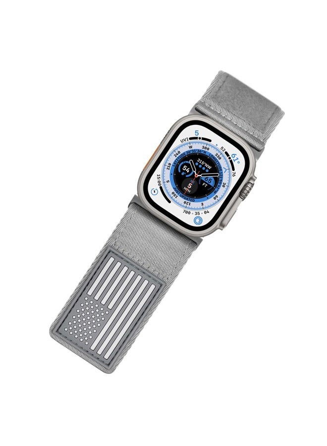 Tefeca Fortitude Series USA Flag Ultrawide Band Compatible with Apple Watch Ultra 2/Ultra 49mm, Series 10 46mm, Series 9/8/7 45mm, SE2/SE/6/5/4 44mm (Gray and Silver, XL for 49mm/46mm/45mm/44mm) - Image 1