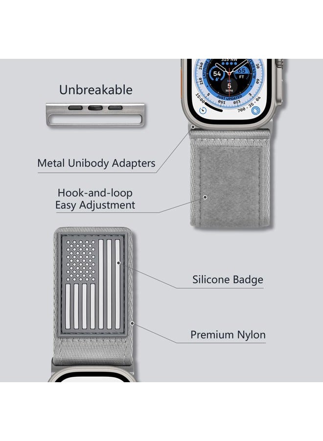 Tefeca Fortitude Series USA Flag Ultrawide Band Compatible with Apple Watch Ultra 2/Ultra 49mm, Series 10 46mm, Series 9/8/7 45mm, SE2/SE/6/5/4 44mm (Gray and Silver, XL for 49mm/46mm/45mm/44mm) - Image 2