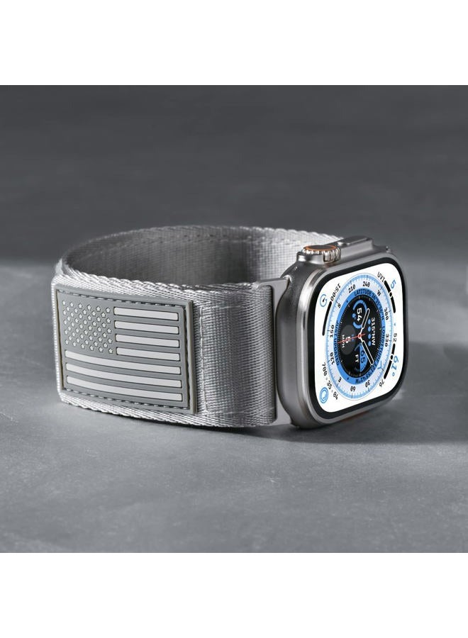 Tefeca Fortitude Series USA Flag Ultrawide Band Compatible with Apple Watch Ultra 2/Ultra 49mm, Series 10 46mm, Series 9/8/7 45mm, SE2/SE/6/5/4 44mm (Gray and Silver, XL for 49mm/46mm/45mm/44mm) - Image 5