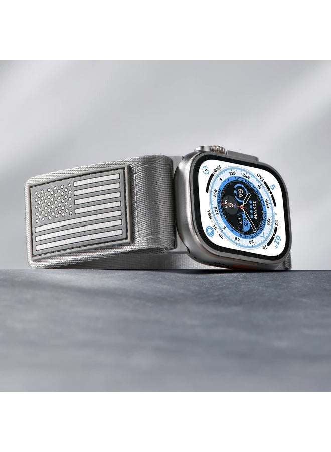 Tefeca Fortitude Series USA Flag Ultrawide Band Compatible with Apple Watch Ultra 2/Ultra 49mm, Series 10 46mm, Series 9/8/7 45mm, SE2/SE/6/5/4 44mm (Gray and Silver, XL for 49mm/46mm/45mm/44mm) - Image 3