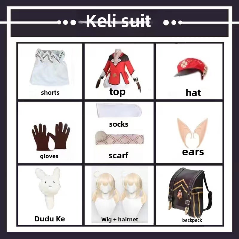 Genshin Impact Klee Cosplay Costume for Kids  Adults Ke Li Clothing + accessories + wig + backpack + du Du ke 