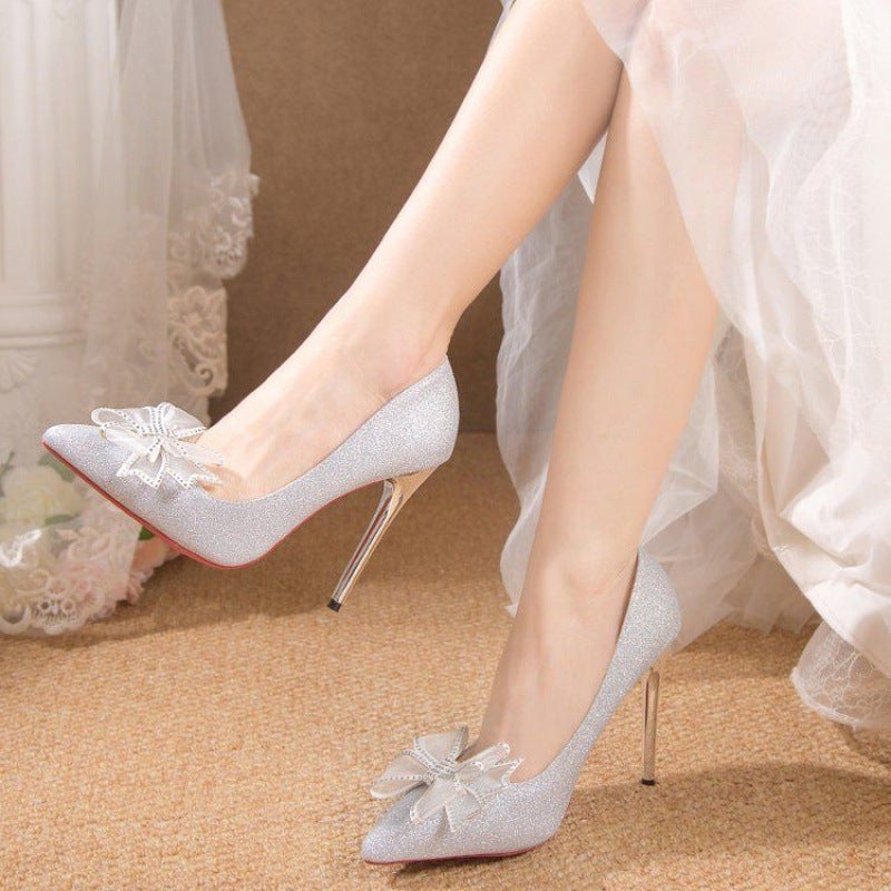 3545 أحذية كعب عالي مقاس كبير 44 كعب ستيليتو مثير 12 أحذية زفاف 43 أحذية زفاف مزينة بقوس كريستال فرنسي 42 - Image 3