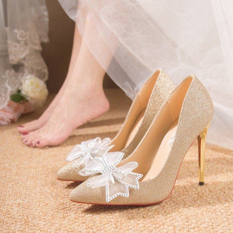 3545 أحذية كعب عالي مقاس كبير 44 كعب ستيليتو مثير 12 أحذية زفاف 43 أحذية زفاف مزينة بقوس كريستال فرنسي 42 - Image 5