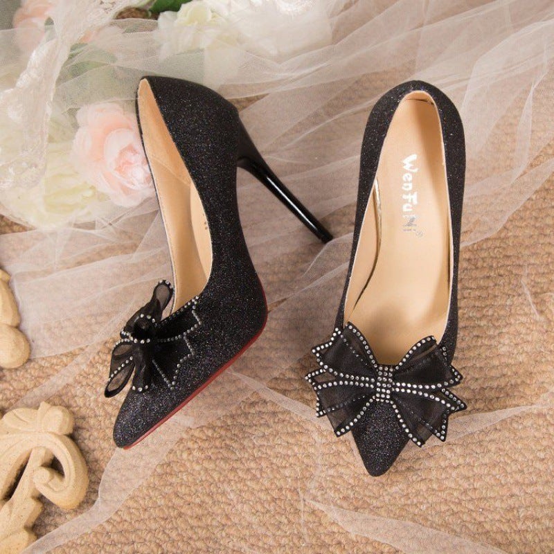 3545 أحذية كعب عالي مقاس كبير 44 كعب ستيليتو مثير 12 أحذية زفاف 43 أحذية زفاف مزينة بقوس كريستال فرنسي 42 - Image 4