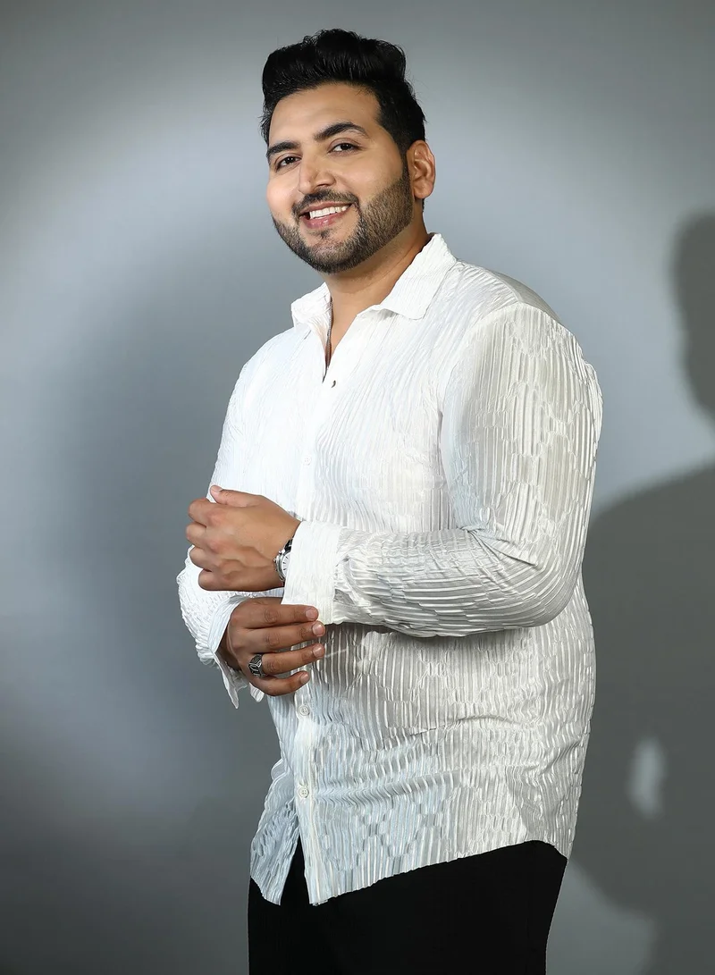 Instafab Plus  Instafab Plus Men's Daisy White Shard-Pleated Shirt For Casual Wear | Spread Collar | Long Cuffed Sleeves | Button Closure | Plus Size Shirt Crafted With Comfort Fit For Everyday Wear for Men | Best Price UAE