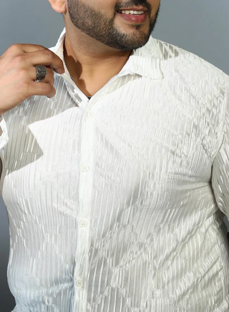Instafab Plus  Instafab Plus Men's Daisy White Shard-Pleated Shirt For Casual Wear | Spread Collar | Long Cuffed Sleeves | Button Closure | Plus Size Shirt Crafted With Comfort Fit For Everyday Wear for Men | Best Price UAE